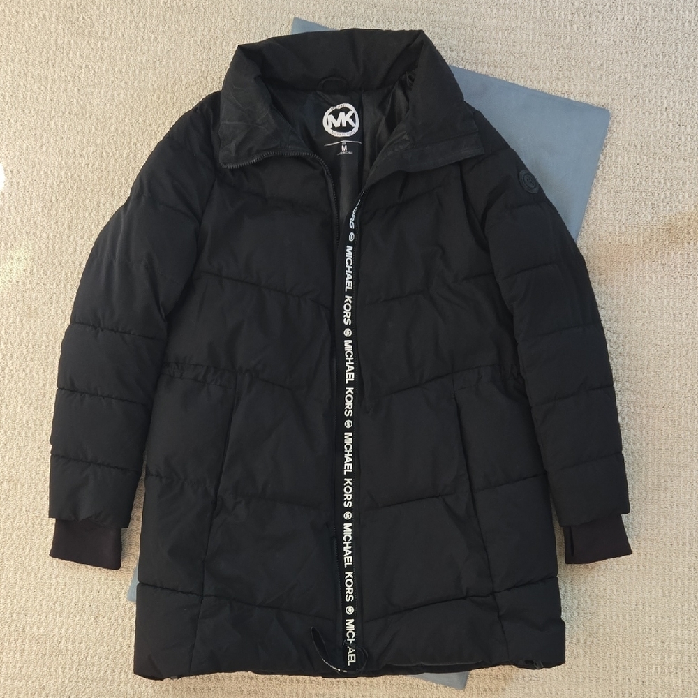 Womans Michael Kors Black Puffer Coat W/ Waist And Bottom Drawstrings Size M